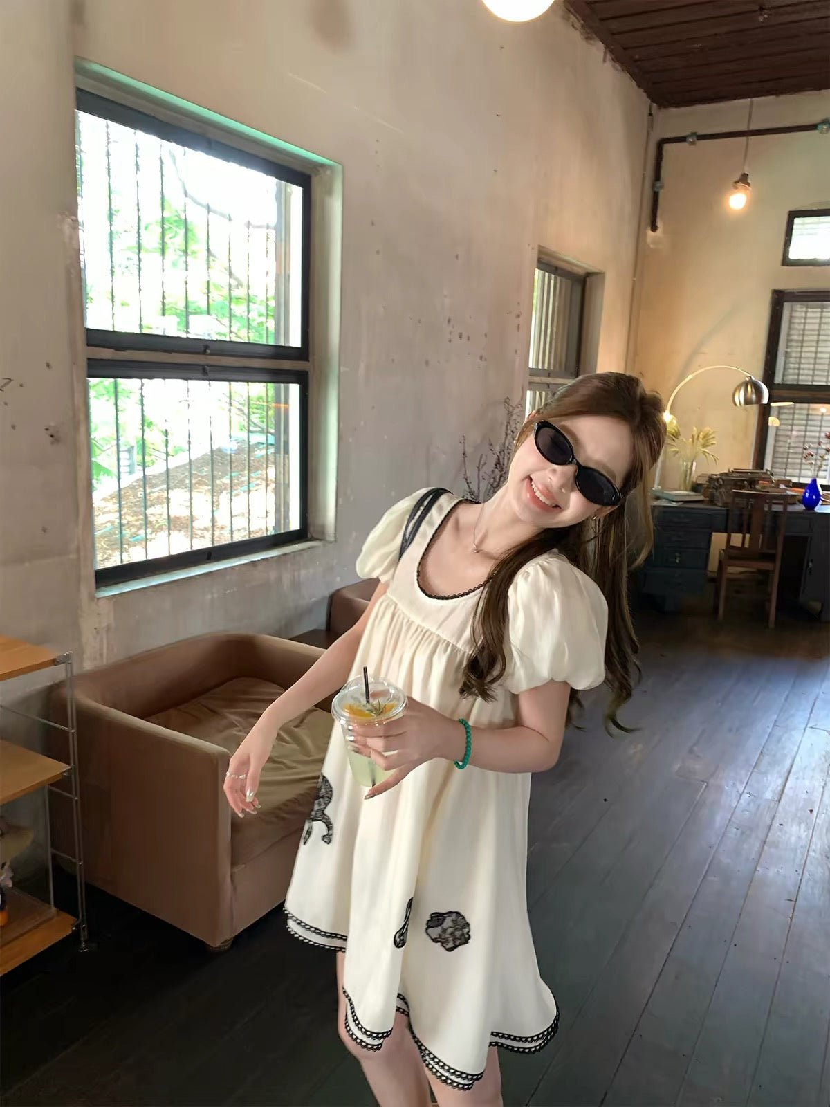 Jennie-style dress: An exquisite, high-quality Lyocell piece featuring delicate lace embroidery and a soft, feminine babydoll silhouette—perfect for summer.