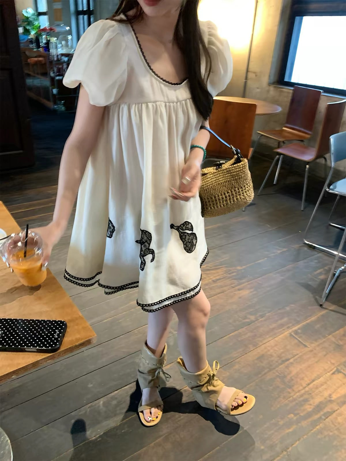 Jennie-style dress: An exquisite, high-quality Lyocell piece featuring delicate lace embroidery and a soft, feminine babydoll silhouette—perfect for summer.