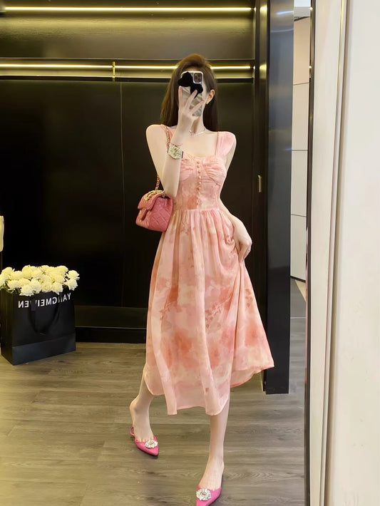 Leathercat Women's Floral Maxi Dress – Summer 2024 French-Style Sophisticated Camisole Dress with Waist-Cinching, Slimming Fit