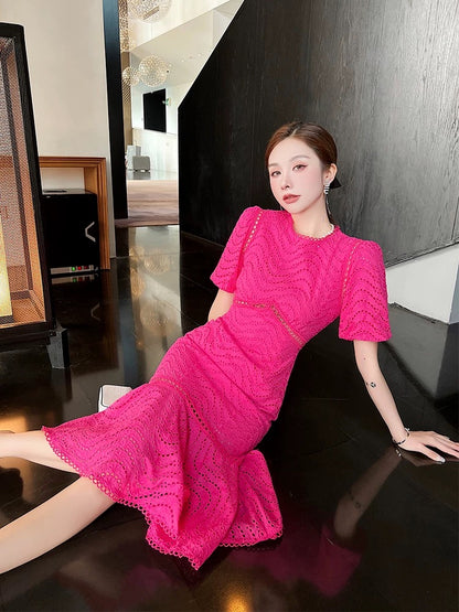 Summer women's 2025 new fishtail mid-length skirt textured high waist slim fit temperament high-end dress