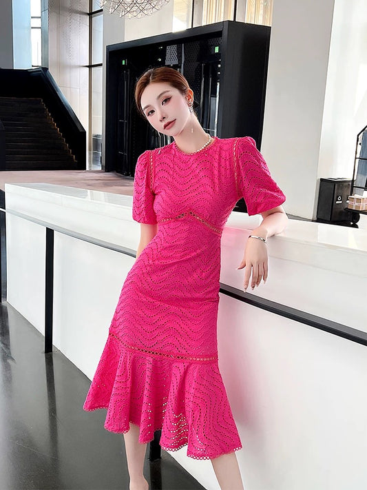 Summer women's 2025 new fishtail mid-length skirt textured high waist slim fit temperament high-end dress