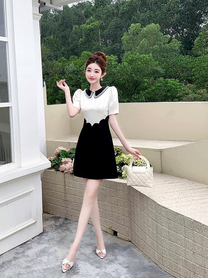 Summer women's clothing 2025 new style temperament black A-line skirt super beautiful high-end contrast color small fragrance style dress