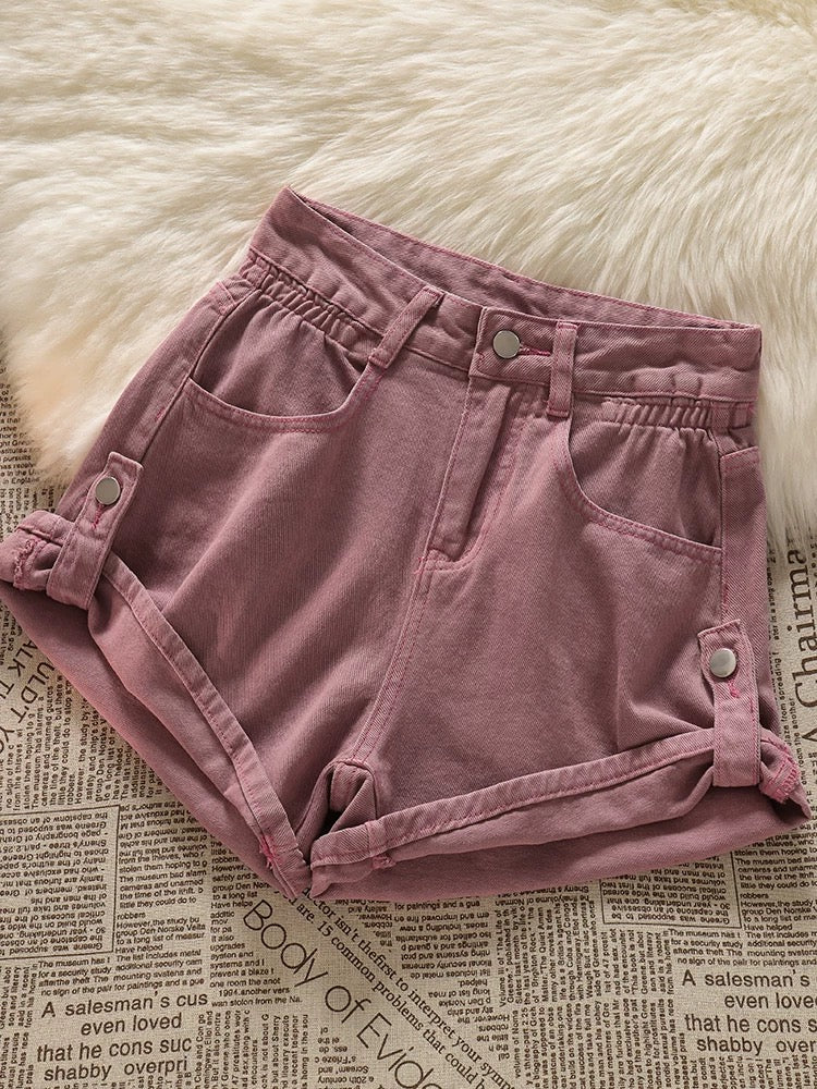 Love this S style! American retro high waist hot girl denim shorts for women design sense versatile slimming A-line hot pants trend