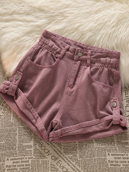 Love this S style! American retro high waist hot girl denim shorts for women design sense versatile slimming A-line hot pants trend