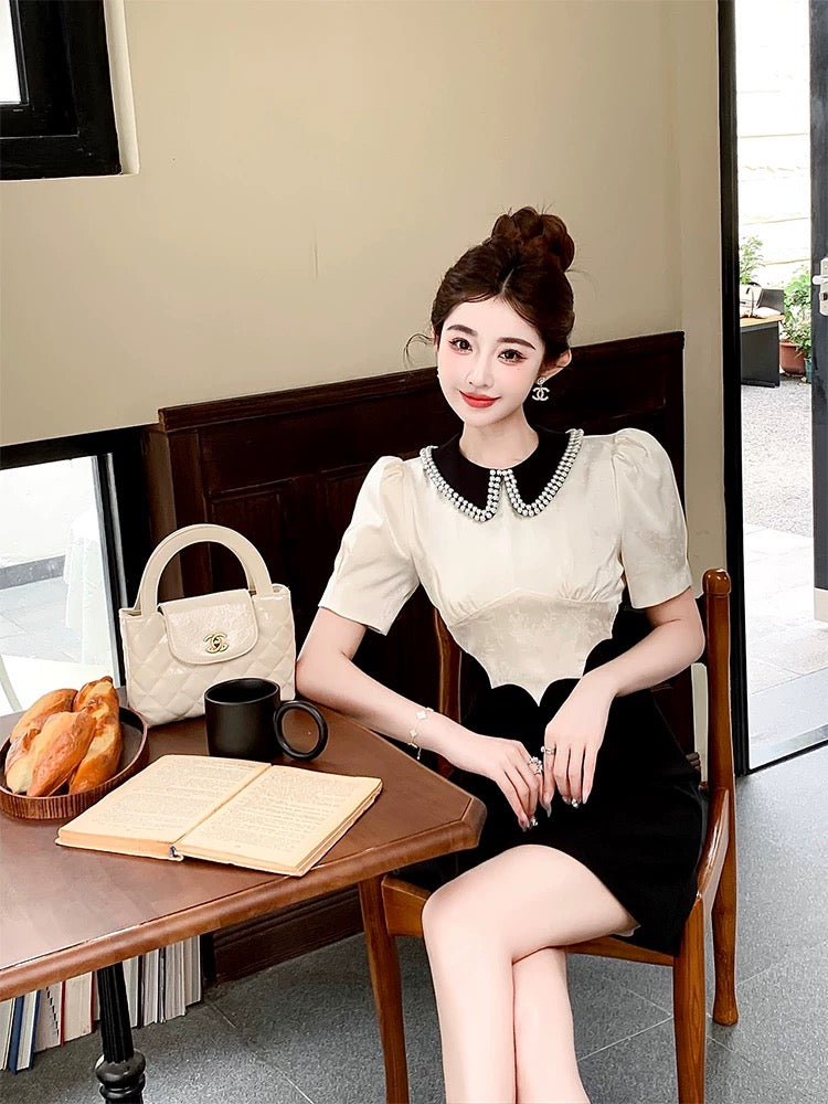 Summer women's clothing 2025 new style temperament black A-line skirt super beautiful high-end contrast color small fragrance style dress