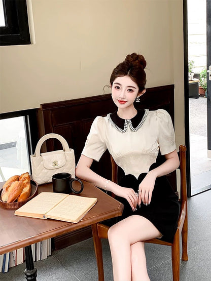 Summer women's clothing 2025 new style temperament black A-line skirt super beautiful high-end contrast color small fragrance style dress