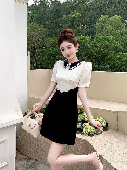 Summer women's clothing 2025 new style temperament black A-line skirt super beautiful high-end contrast color small fragrance style dress