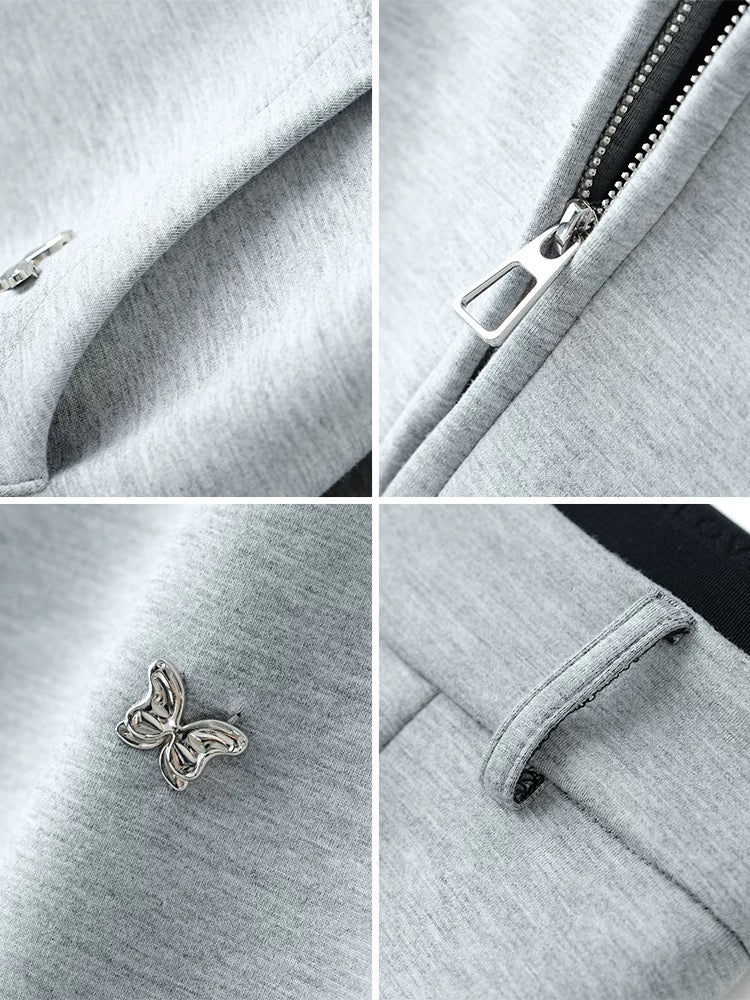 MIUCO heavyweight sweatshirt material handmade flower hooded sweatshirt jacket + A-line casual skirt suit [ready in stock]