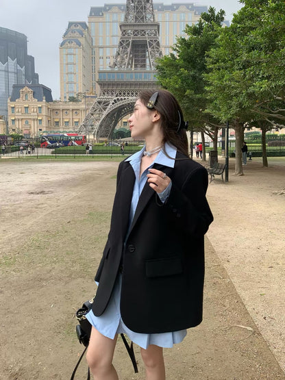 Hhyii—an incredibly flattering cut! A premium-feel, versatile, and stylish grey blazer for women—perfect for spring and autumn; wrinkle-resistant and effortlessly chic.