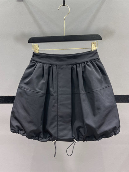 Workwear Drawstring High Waist Casual Skirt Women's 2024 Summer Slim A-Line Puff Skirt Small Flower Bud Short Skirt