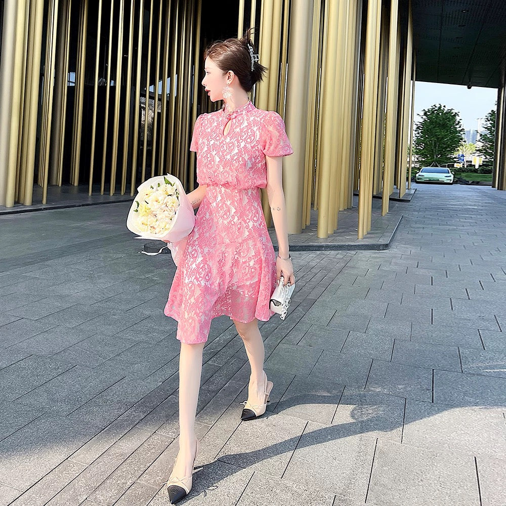 Special price women's clothing 2024 new pink fishtail skirt high-end exquisite temperament improved cheongsam national style dress