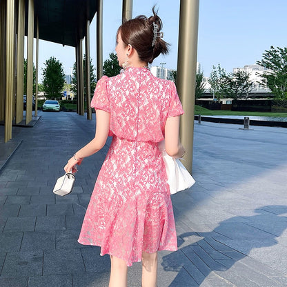 Special price women's clothing 2024 new pink fishtail skirt high-end exquisite temperament improved cheongsam national style dress