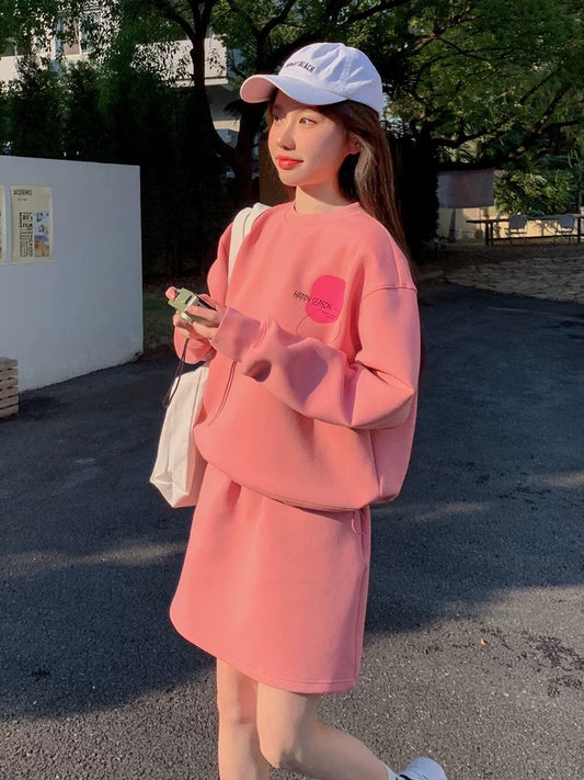 Pink sports sweatshirt short skirt suit for women 2024 spring and autumn new style small high-end fashion autumn two-piece set