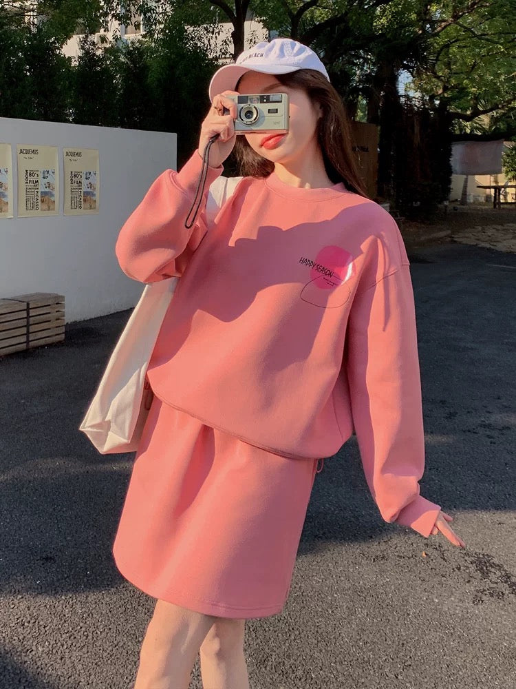 Pink sports sweatshirt short skirt suit for women 2024 spring and autumn new style small high-end fashion autumn two-piece set