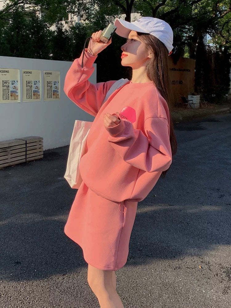 Pink sports sweatshirt short skirt suit for women 2024 spring and autumn new style small high-end fashion autumn two-piece set
