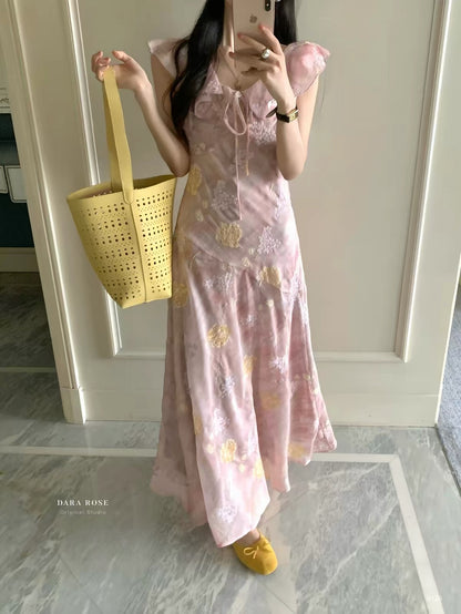DARA ROSE Summer 2026 New Arrival: French Romantic Floral Ruffled Maxi Dress (Waist-Cinching & Slimming Fit)