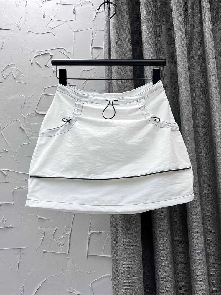 Yellow embellished retro workwear sports short skirt for women 2024 spring new anti-exposure high-waisted versatile a-line skirt