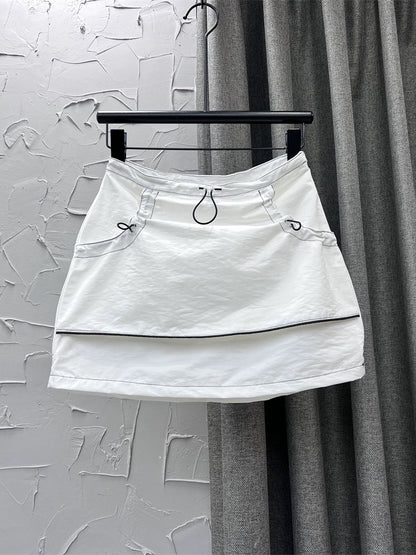 Yellow embellished retro workwear sports short skirt for women 2024 spring new anti-exposure high-waisted versatile a-line skirt