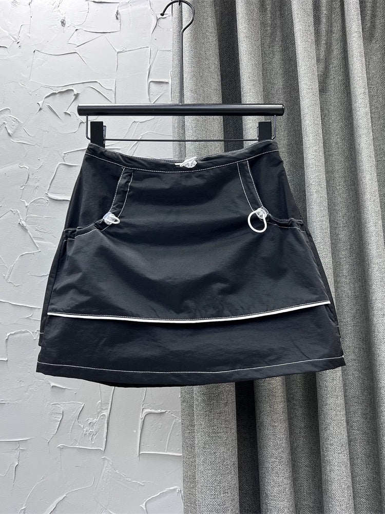 Yellow embellished retro workwear sports short skirt for women 2024 spring new anti-exposure high-waisted versatile a-line skirt