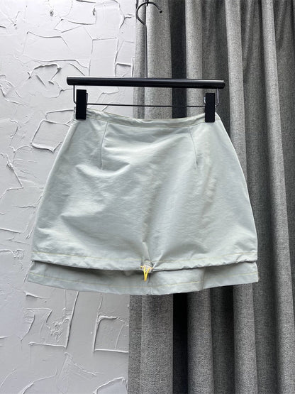 Yellow embellished retro workwear sports short skirt for women 2024 spring new anti-exposure high-waisted versatile a-line skirt