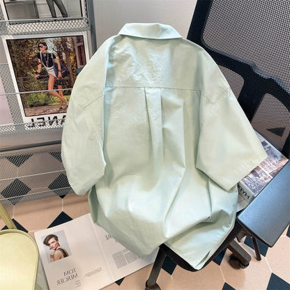 Japanese lazy Hong Kong style oversize short-sleeved shirt jacket for men and women summer high-end design niche half-sleeved tops