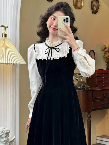 Mrs. Xiao's 2024 autumn and winter new style retro light luxury temperament fungus high-end long-sleeved French dress for women