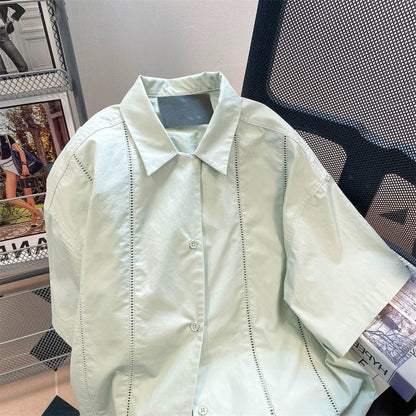 Japanese lazy Hong Kong style oversize short-sleeved shirt jacket for men and women summer high-end design niche half-sleeved tops