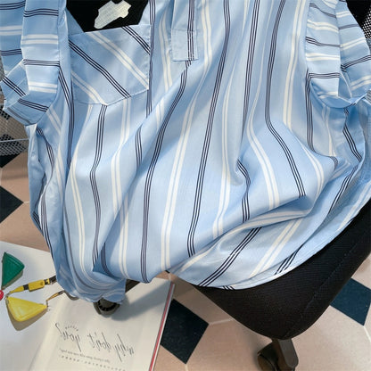 Design niche cute panda embroidered striped shirts for men and women summer Hong Kong style Japanese style western style age-reducing sleeveless tops