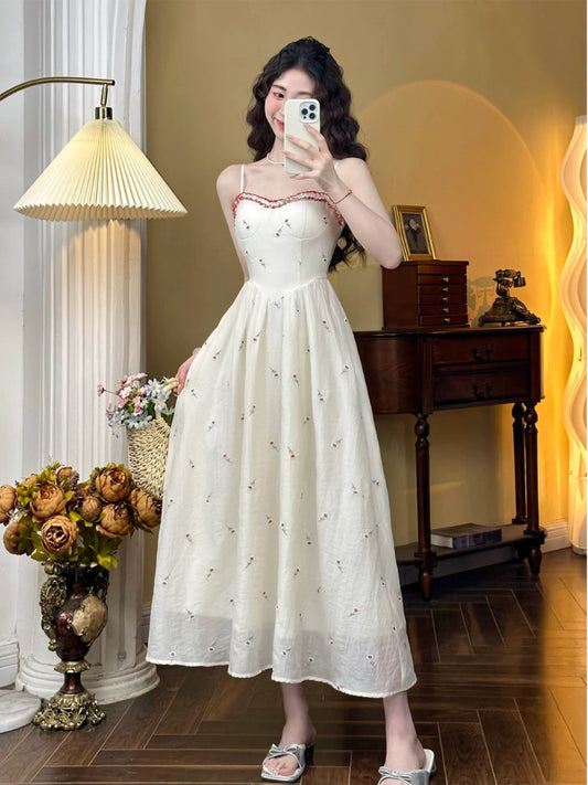 Mrs. Xiao's Home [Yun Shuiyao] Spring and Summer Floral Suspender Skirt French Retro Fashion Holiday Fairy Dress for Women