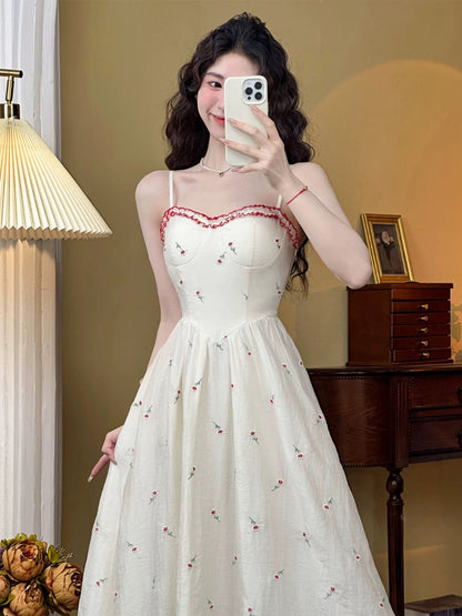 Mrs. Xiao's Home [Yun Shuiyao] Spring and Summer Floral Suspender Skirt French Retro Fashion Holiday Fairy Dress for Women