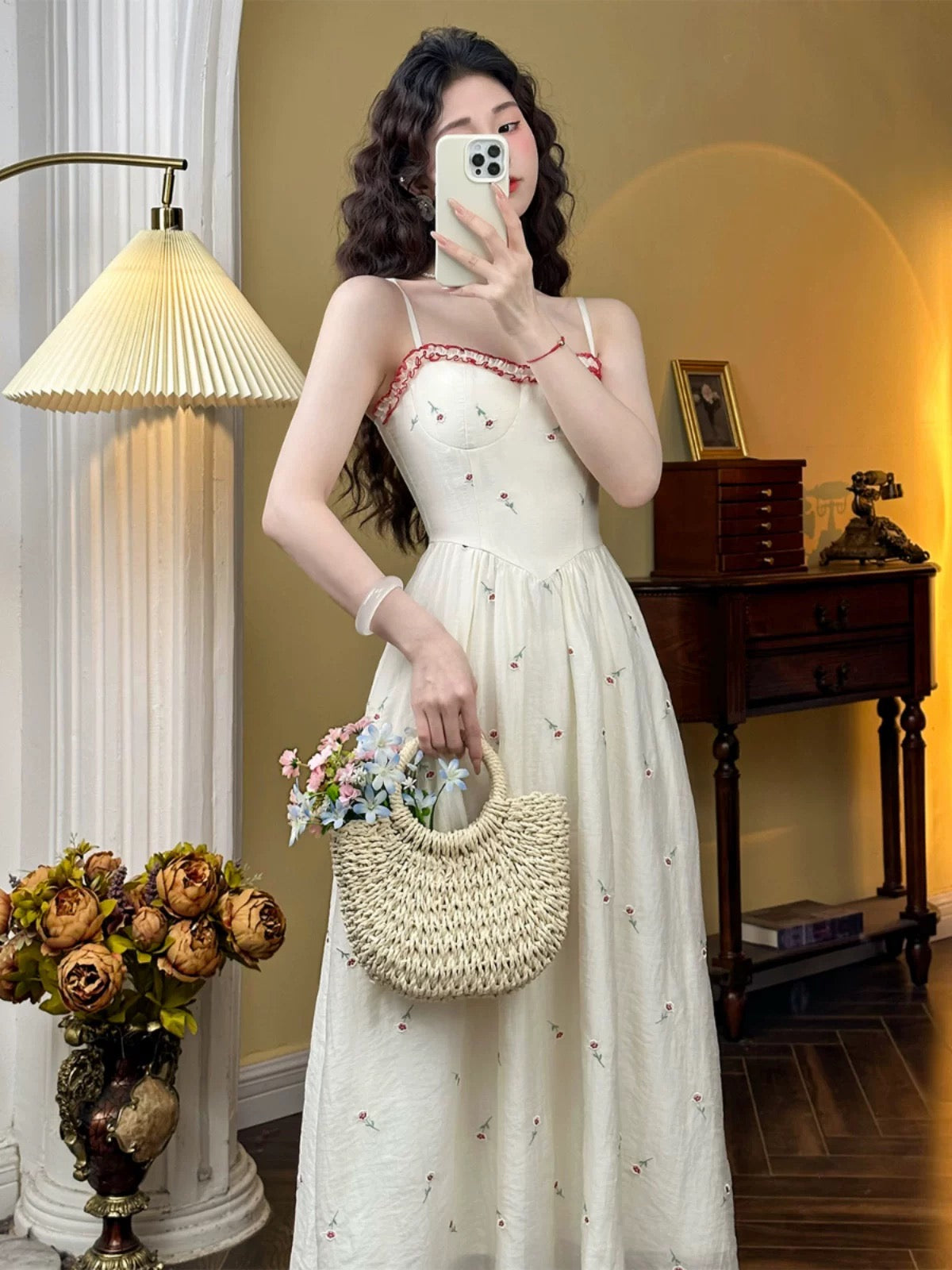 Mrs. Xiao's Home [Yun Shuiyao] Spring and Summer Floral Suspender Skirt French Retro Fashion Holiday Fairy Dress for Women