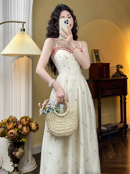 Mrs. Xiao's Home [Yun Shuiyao] Spring and Summer Floral Suspender Skirt French Retro Fashion Holiday Fairy Dress for Women