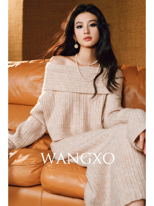 WANGXO｜Italian baby mohair wool｜Cloudy brushed craftsmanship｜One-shoulder knitted suit