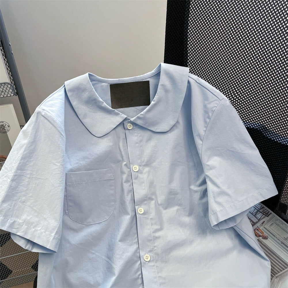 Japanese college style super good-looking doll collar short-sleeved shirts for men and women in summer sweet little short shoulder tops