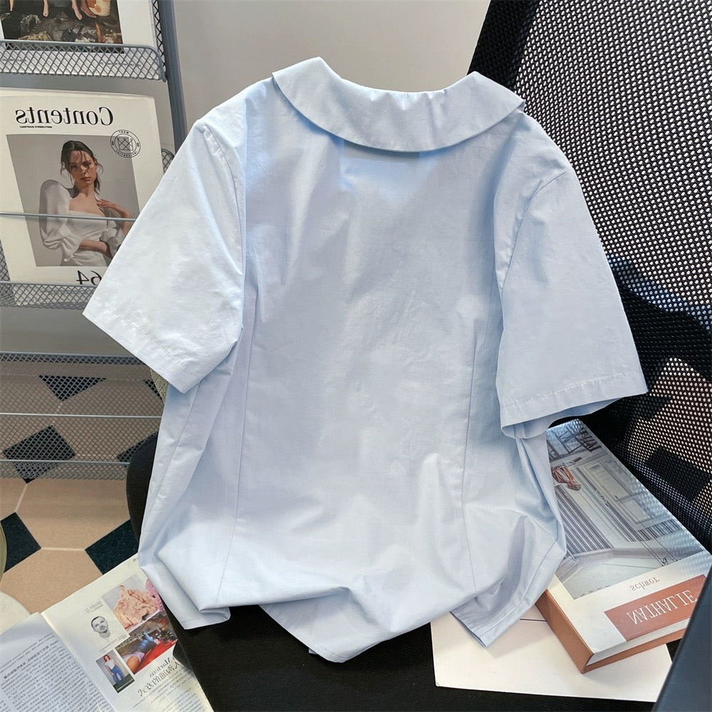 Japanese college style super good-looking doll collar short-sleeved shirts for men and women in summer sweet little short shoulder tops