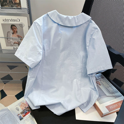 Japanese college style super good-looking doll collar short-sleeved shirts for men and women in summer sweet little short shoulder tops