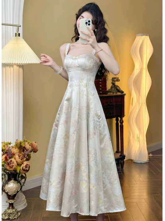 Mrs. Xiao [Flower Room Collection] 2024 New Chinese Style National Style Retro Suspender Skirt Embroidered Spring and Summer New Dress