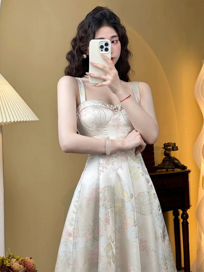 Mrs. Xiao [Flower Room Collection] 2024 New Chinese Style National Style Retro Suspender Skirt Embroidered Spring and Summer New Dress