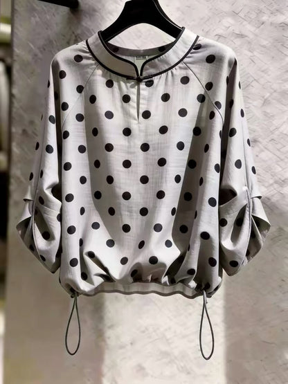 Store-exclusive item: Stylish, chic grey polka-dot shirt for women—a casual yet sophisticated top with a unique design, perfect for work or everyday wear (2026 Summer New Arrival).