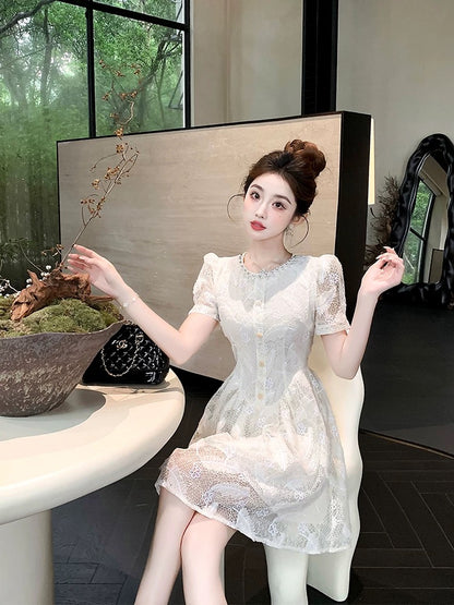 This year's popular skirt summer women's clothing 2025 new style beautiful unique temperament white A-line dress