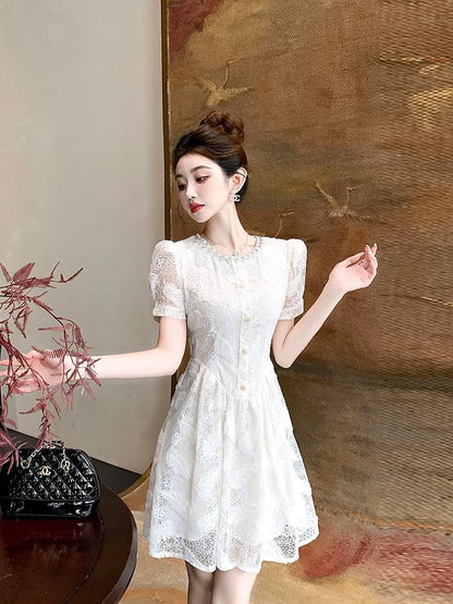 This year's popular skirt summer women's clothing 2025 new style beautiful unique temperament white A-line dress