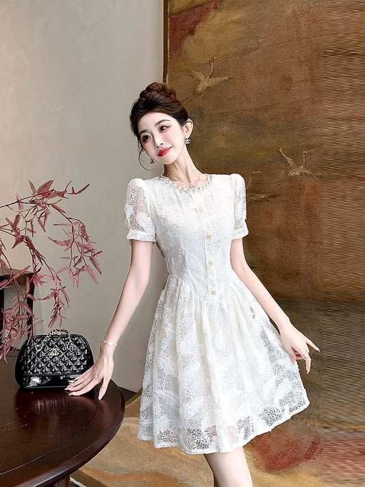 This year's popular skirt summer women's clothing 2025 new style beautiful unique temperament white A-line dress