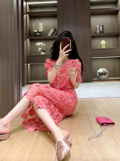 Very good-looking summer suit for women 2025 new summer age-reducing full set of lace skirt two-piece suit