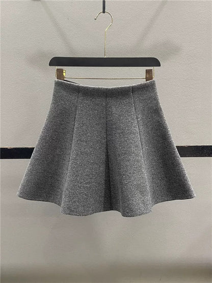 Women's 2025 Autumn/Winter New Style Patchwork Woolen Midi Skirt, High Waist, Slimming, Hip-Concealing A-line Skirt, Umbrella Skirt, Short Skirt