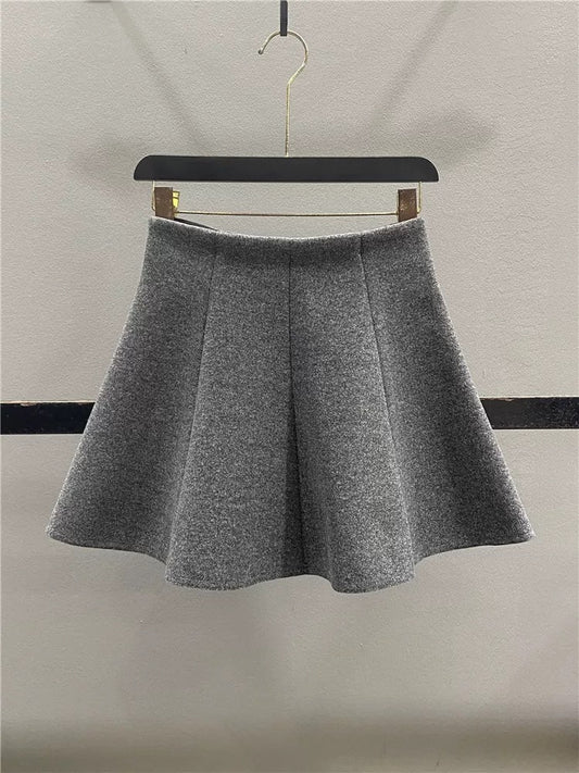 Women's 2025 Autumn/Winter New Style Patchwork Woolen Midi Skirt, High Waist, Slimming, Hip-Concealing A-line Skirt, Umbrella Skirt, Short Skirt