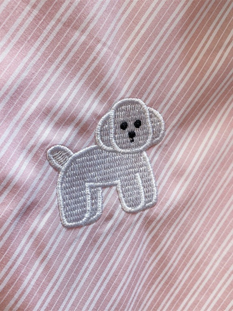 Japanese Hong Kong style retro puppy embroidered striped shirts for men and women summer high-end design short-sleeved tops for small people