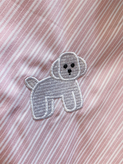Japanese Hong Kong style retro puppy embroidered striped shirts for men and women summer high-end design short-sleeved tops for small people