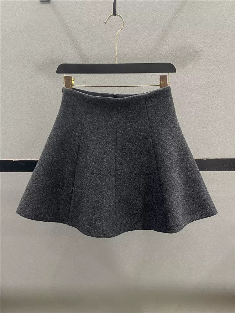 Women's 2025 Autumn/Winter New Style Patchwork Woolen Midi Skirt, High Waist, Slimming, Hip-Concealing A-line Skirt, Umbrella Skirt, Short Skirt