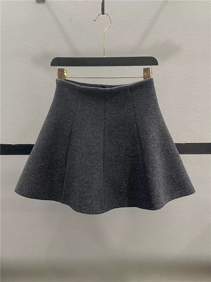 Women's 2025 Autumn/Winter New Style Patchwork Woolen Midi Skirt, High Waist, Slimming, Hip-Concealing A-line Skirt, Umbrella Skirt, Short Skirt