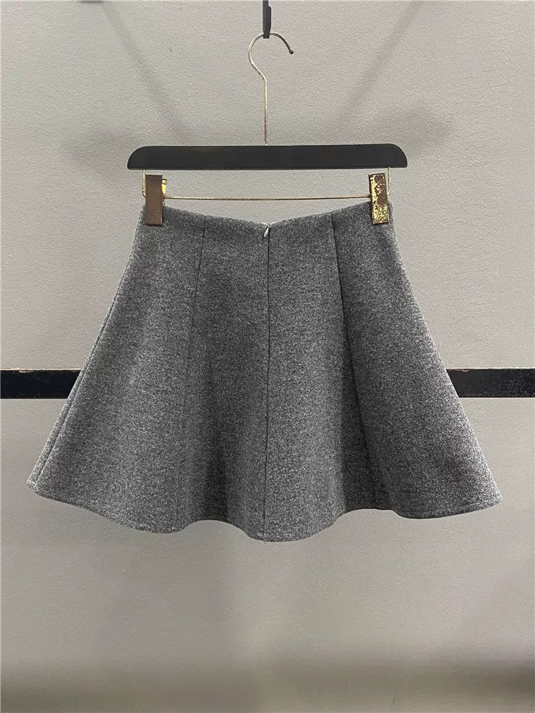 Women's 2025 Autumn/Winter New Style Patchwork Woolen Midi Skirt, High Waist, Slimming, Hip-Concealing A-line Skirt, Umbrella Skirt, Short Skirt